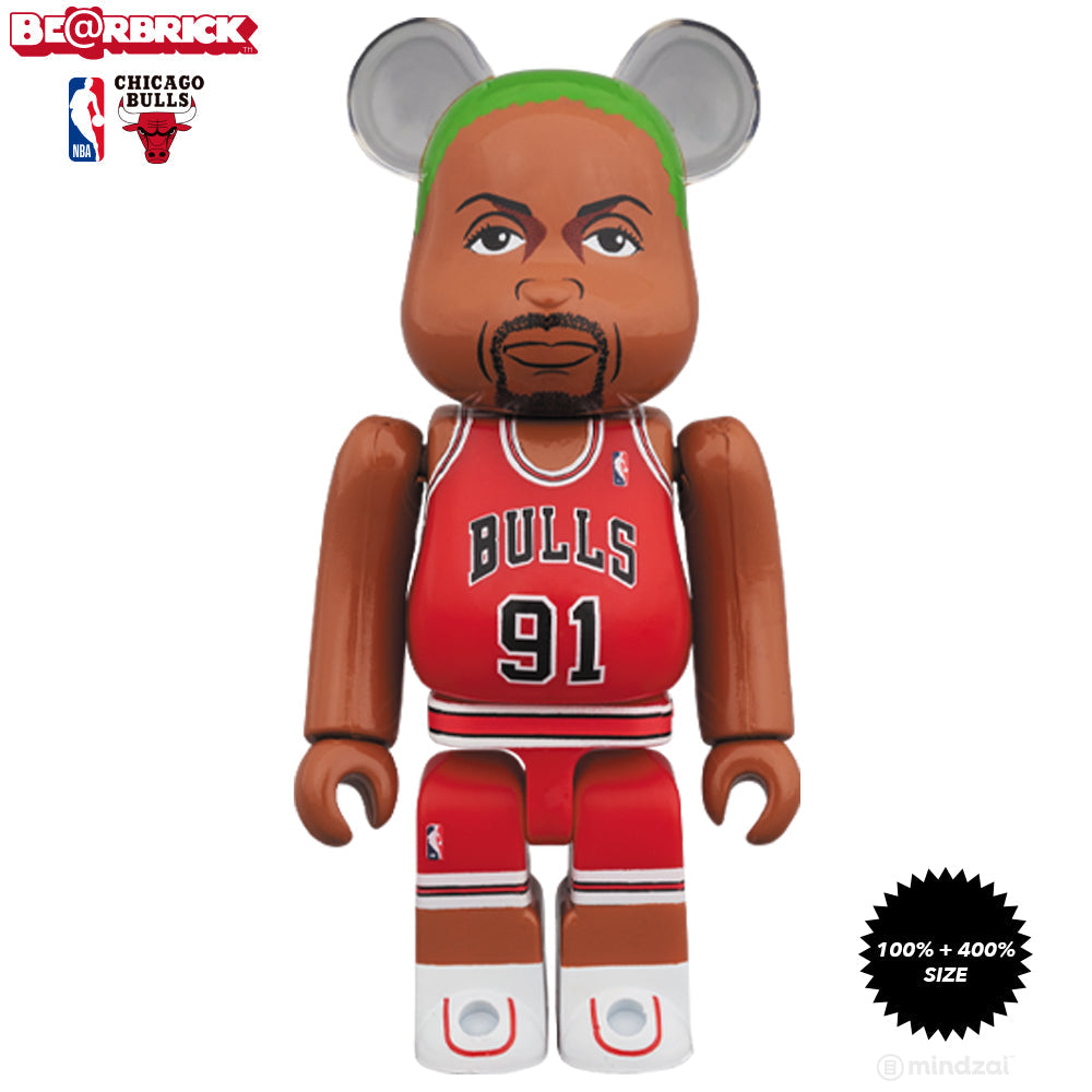 Dennis Rodman Chicago Bulls 100% + 400% Bearbrick Set by Medicom Toy x NBA