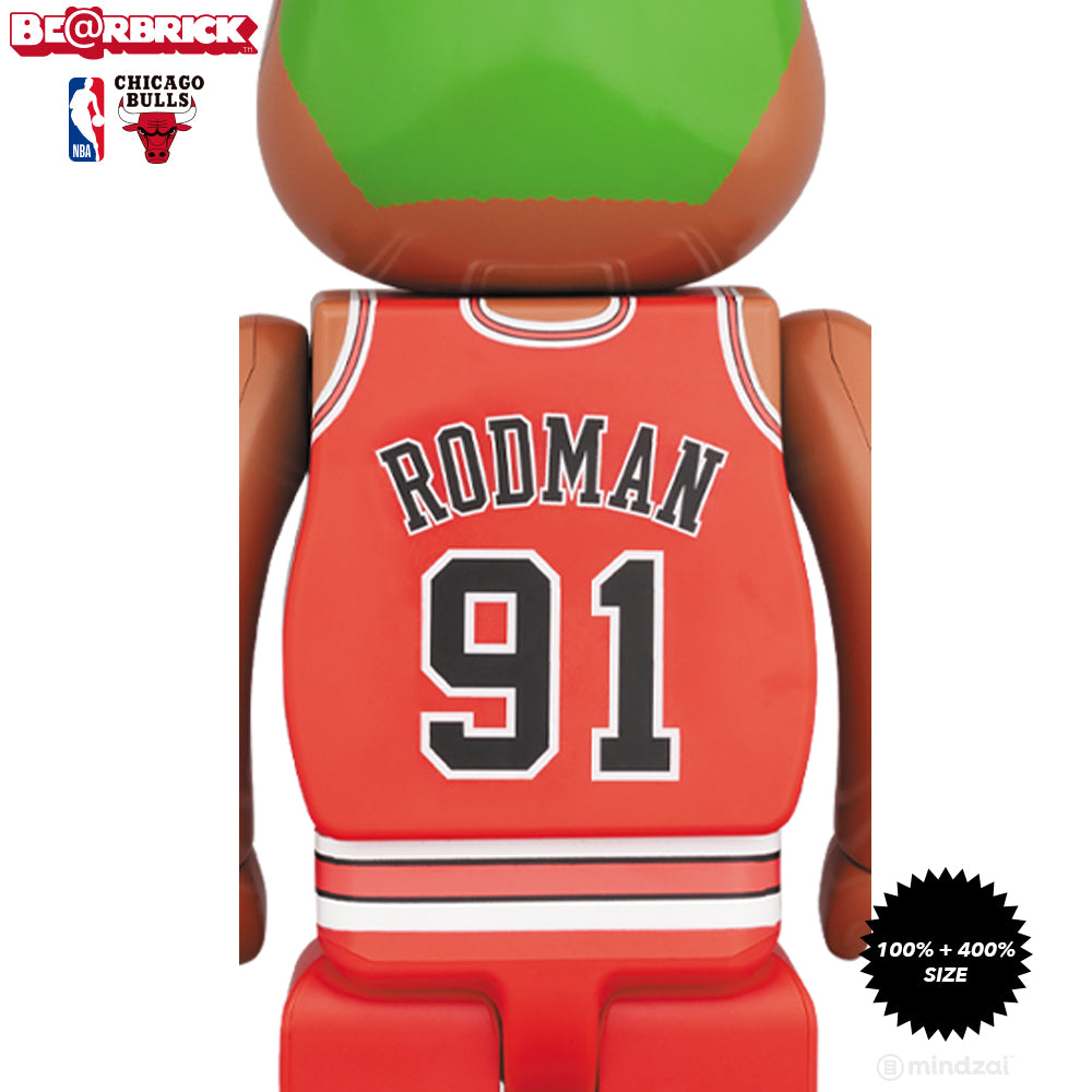Dennis Rodman Chicago Bulls 100% + 400% Bearbrick Set by Medicom Toy x NBA