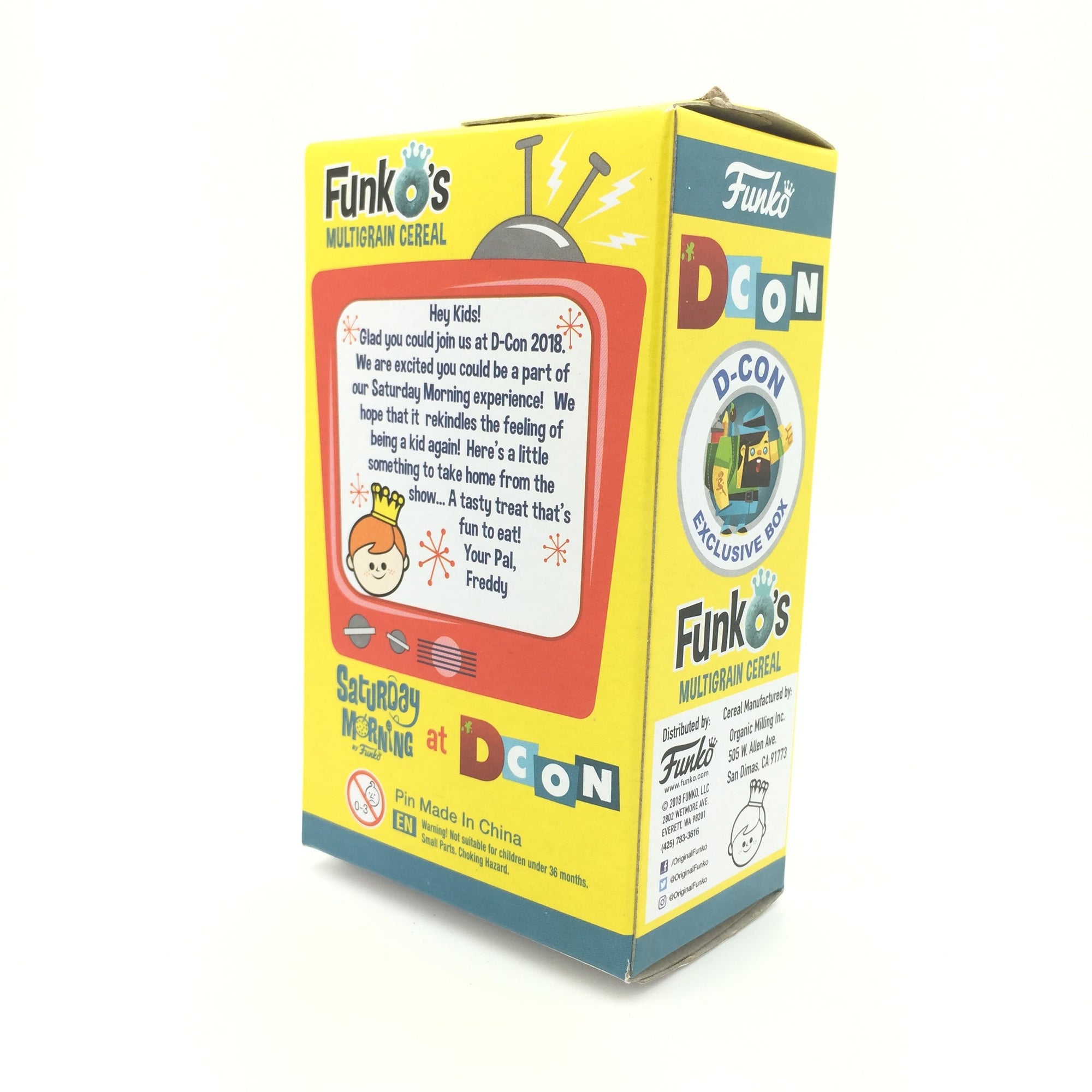Designer Con FunkO's Exclusive Small Cereal Box with Surprise Enamel Pin