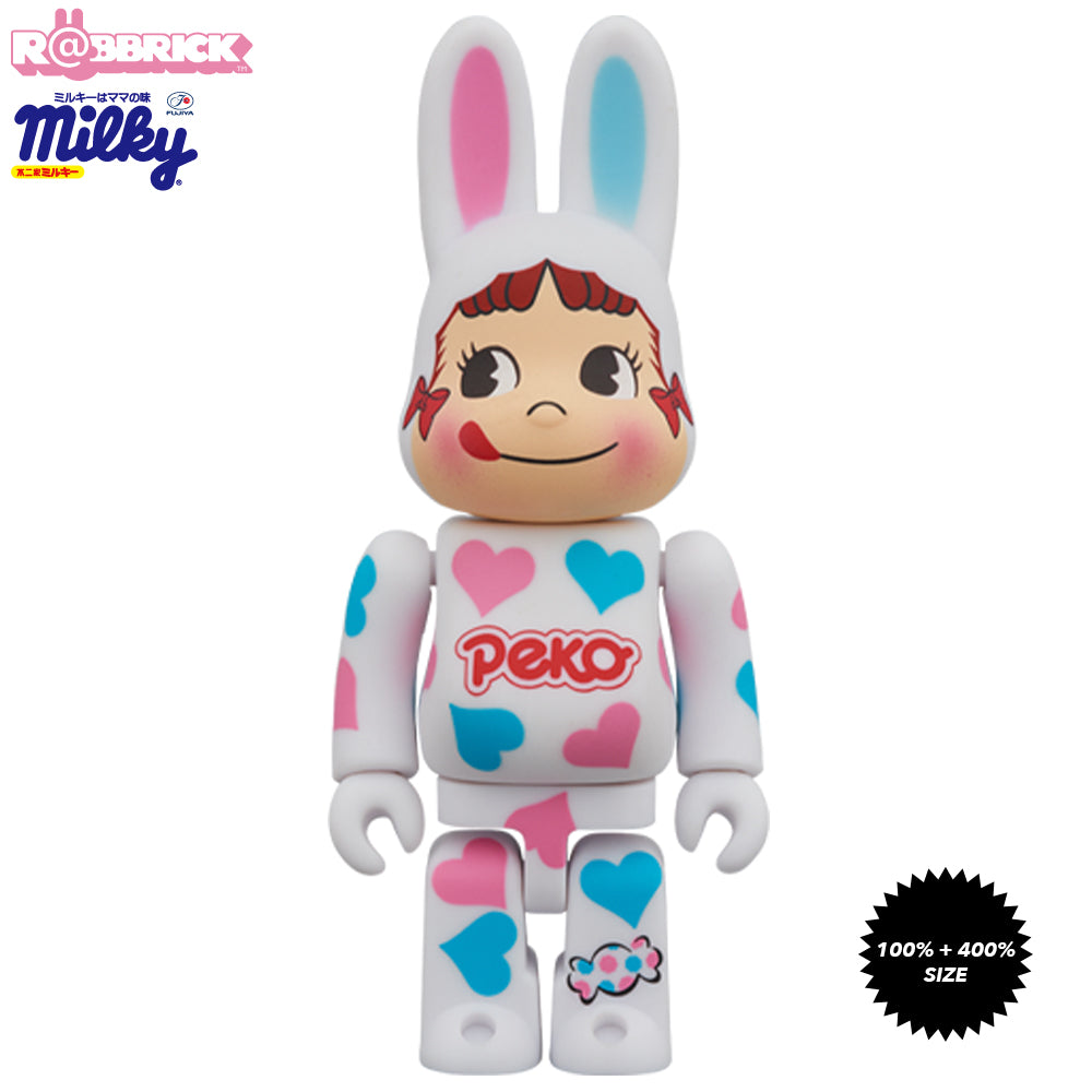 Kigurumi Peko Chan Heart 100% and 400% Rabbrick Bearbrick Set by Fujiya x Medicom Toy