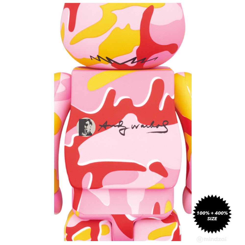 Andy Warhol Pink Camo This Is Andy 100% and 400% Bearbrick Set