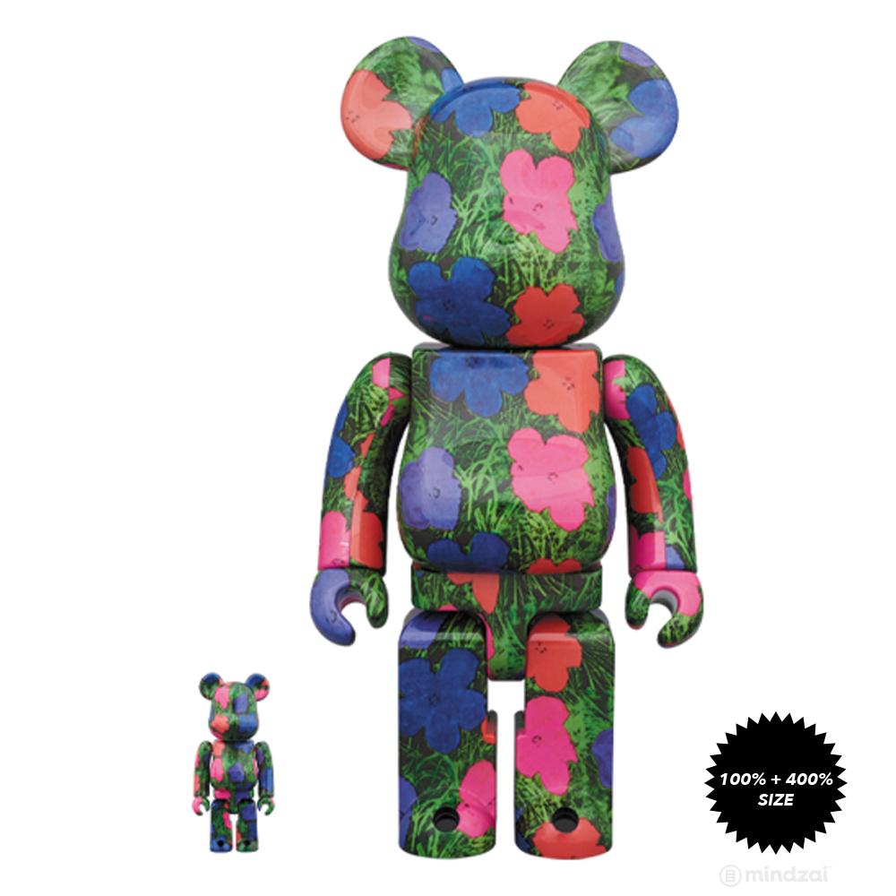 Andy Warhol Flowers 100% + 400% Bearbrick Set by Medicom Toy