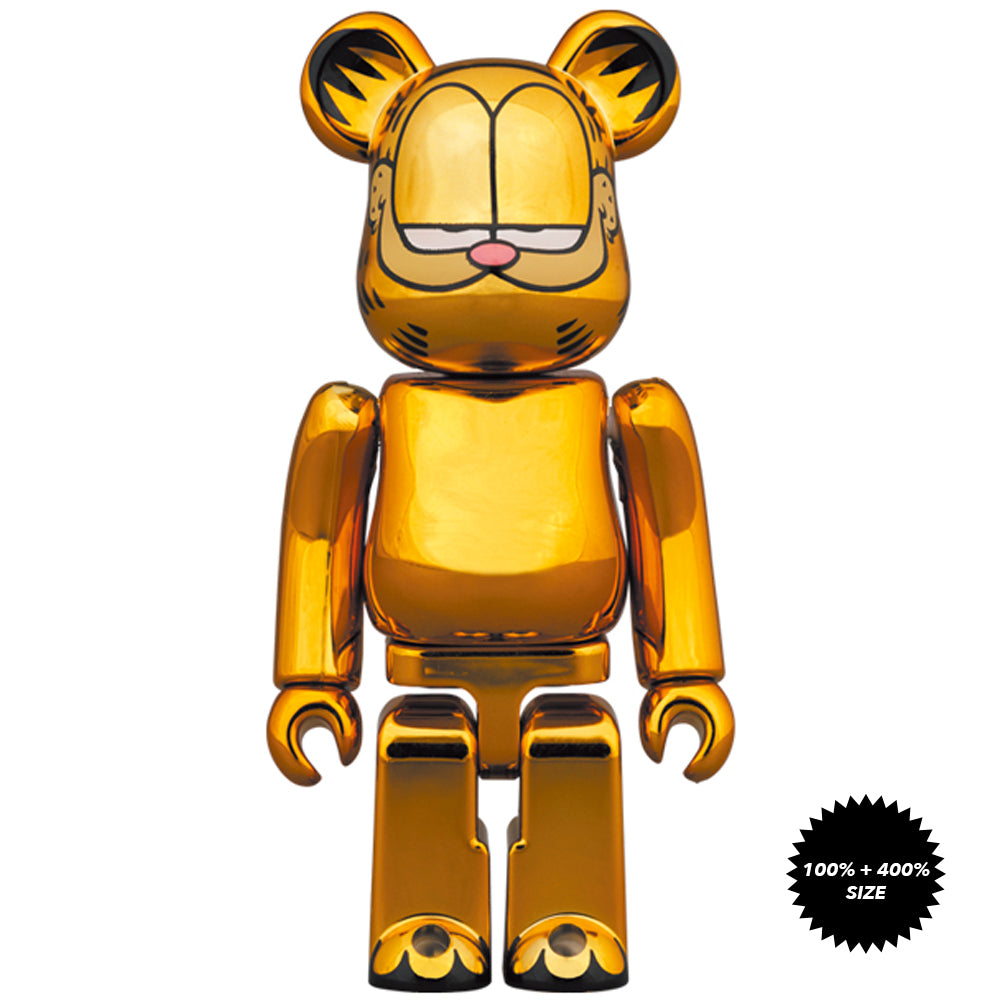 Garfield (Gold Chrome Ver.) 100% + 400% Bearbrick Set by Medicom Toy