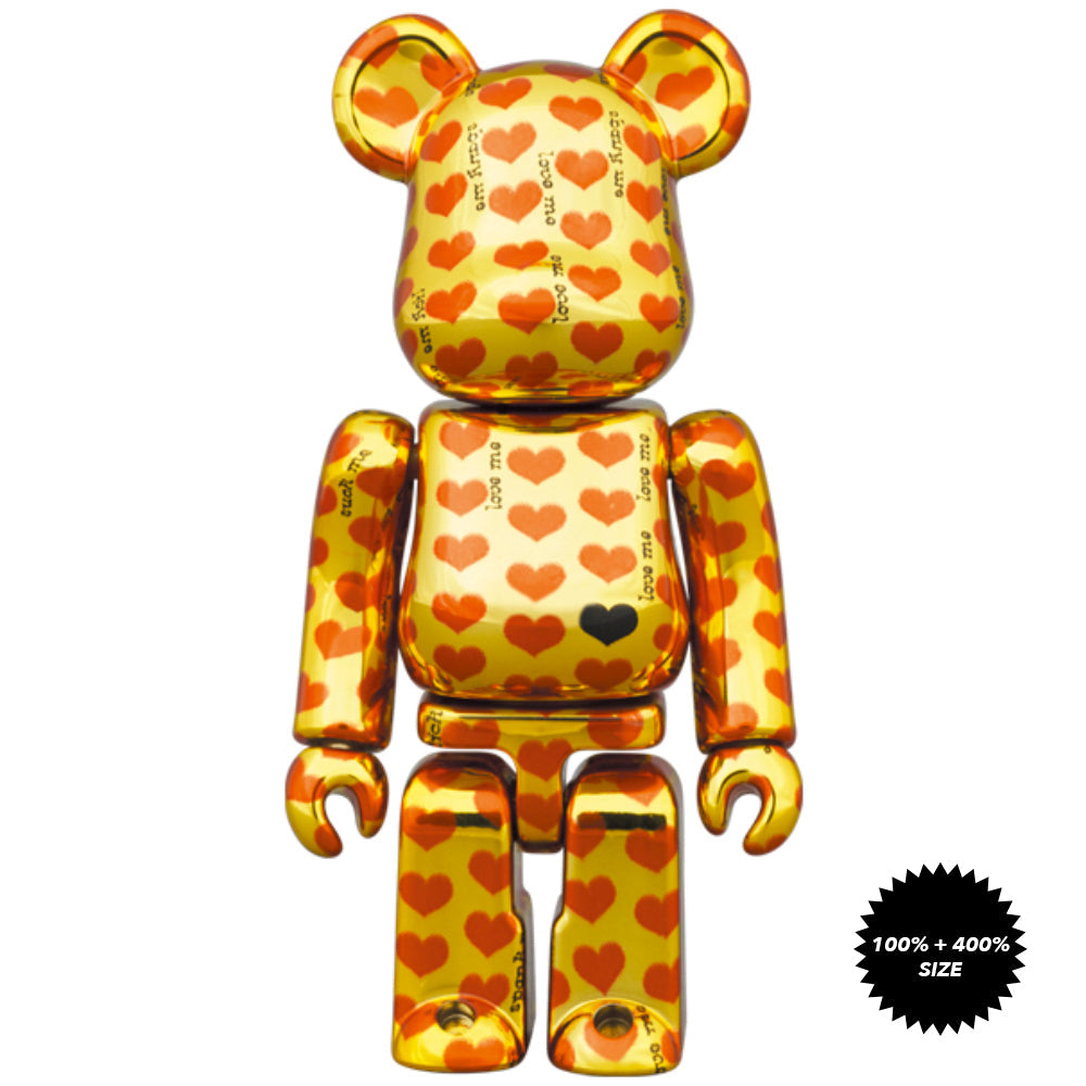 Hide Gold Heart 100% + 400% Bearbrick Set by Medicom Toy