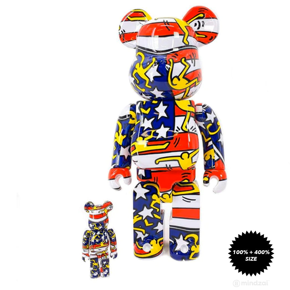Keith Haring USA Flag DCON 2020 100% + 400% Bearbrick Set by Medicom Toy