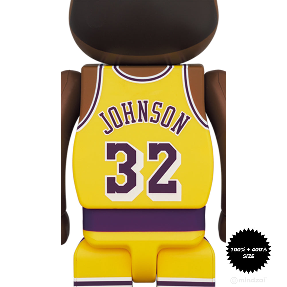 Magic Johnson (Los Angeles Lakers) 100% + 400% Bearbrick Set by Medicom Toy