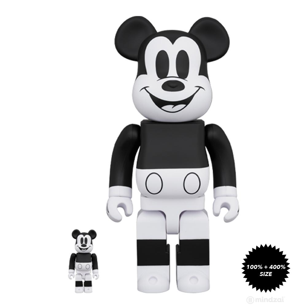 Mickey Mouse (B&amp;W 2020 Ver.) 100% + 400% Bearbrick Set by Medicom Toy
