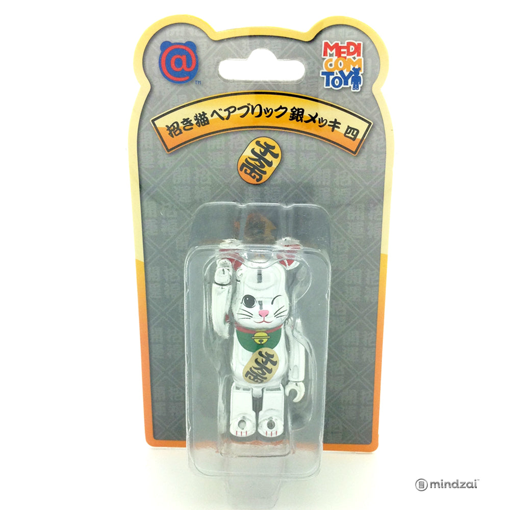 Tokyo Skytree Silver Metallic Maneki Neko Lucky Cat 100% Bearbrick - Winking