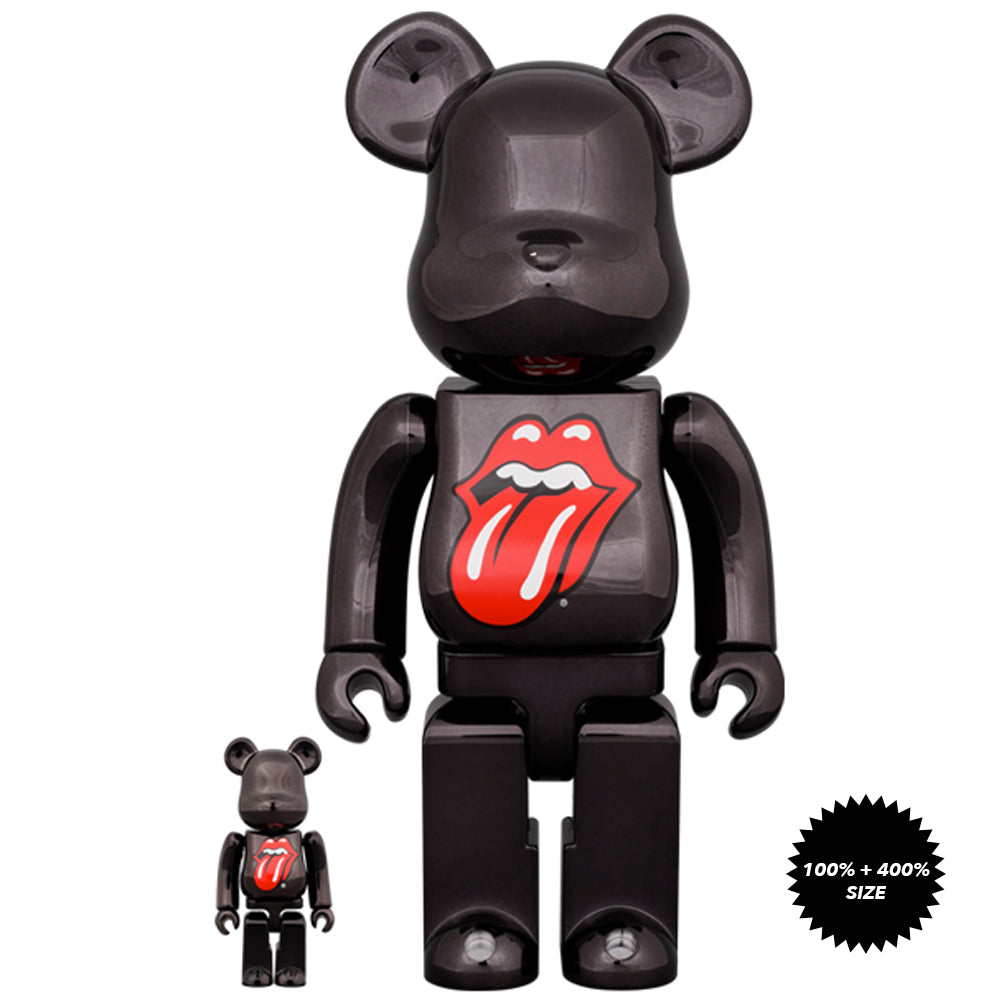 The Rolling Stones Lips &amp; Tongue (Black Chrome Ver.) 100% + 400% Bearbrick Set by Medicom Toy