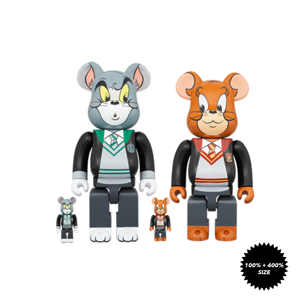 Tom &amp; Jerry in Hogwarts House Robes 100% + 400% 2-Pcs Bearbrick Set by Medicom Toy